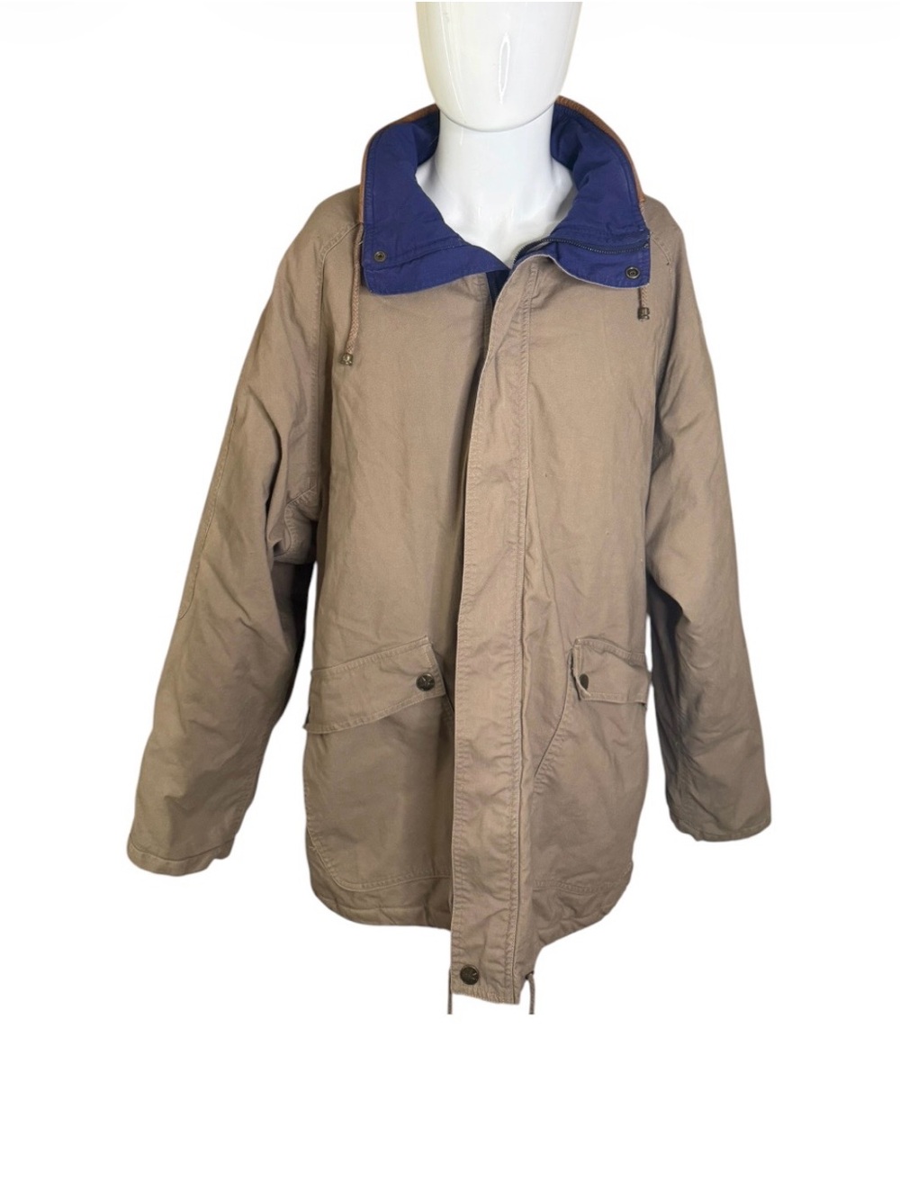 Men's Tan Field Jacket with Blue Lined Hood